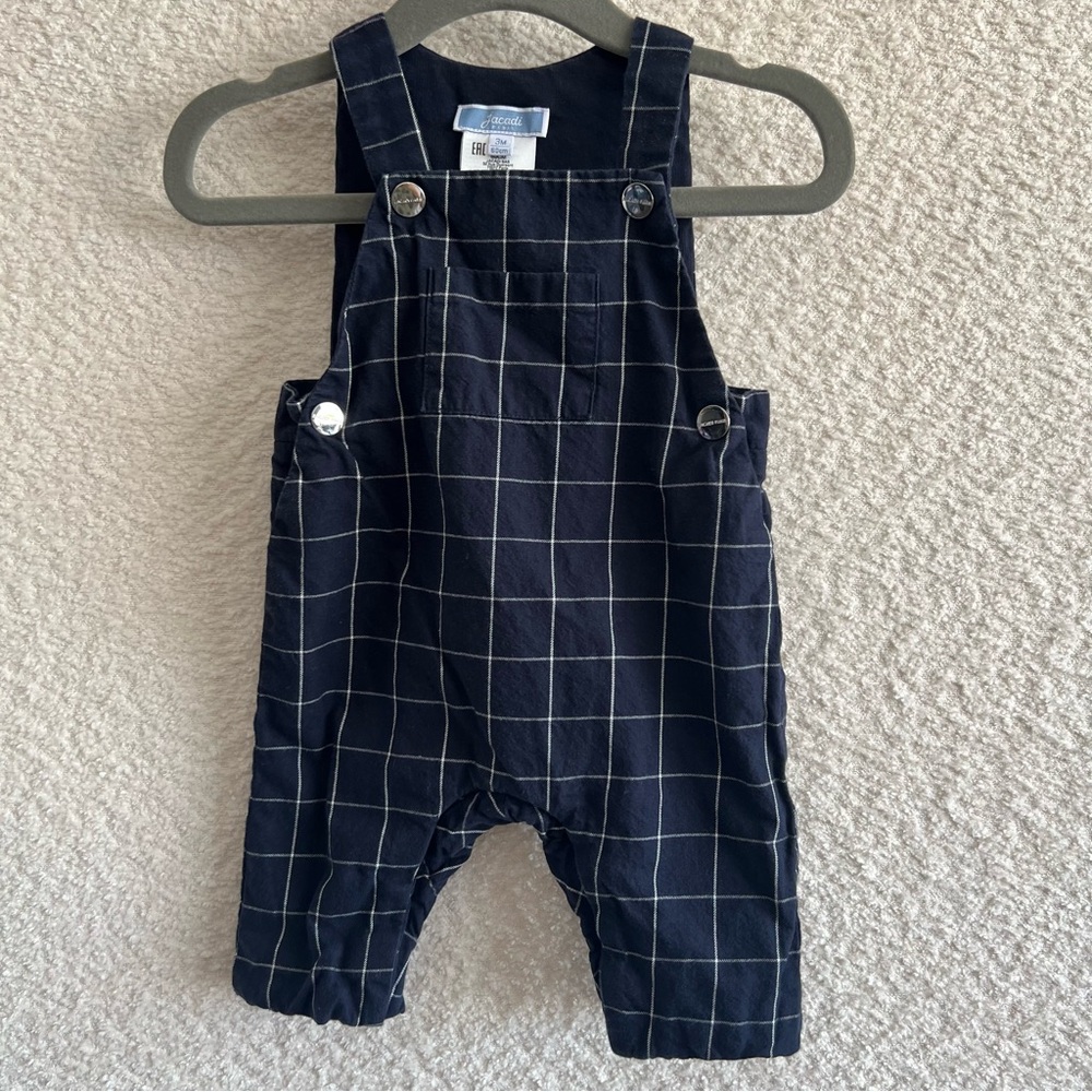Jacadi‎ Paris One Piece Infant Blue Grid Romper 100% Cotton Size 3 Months